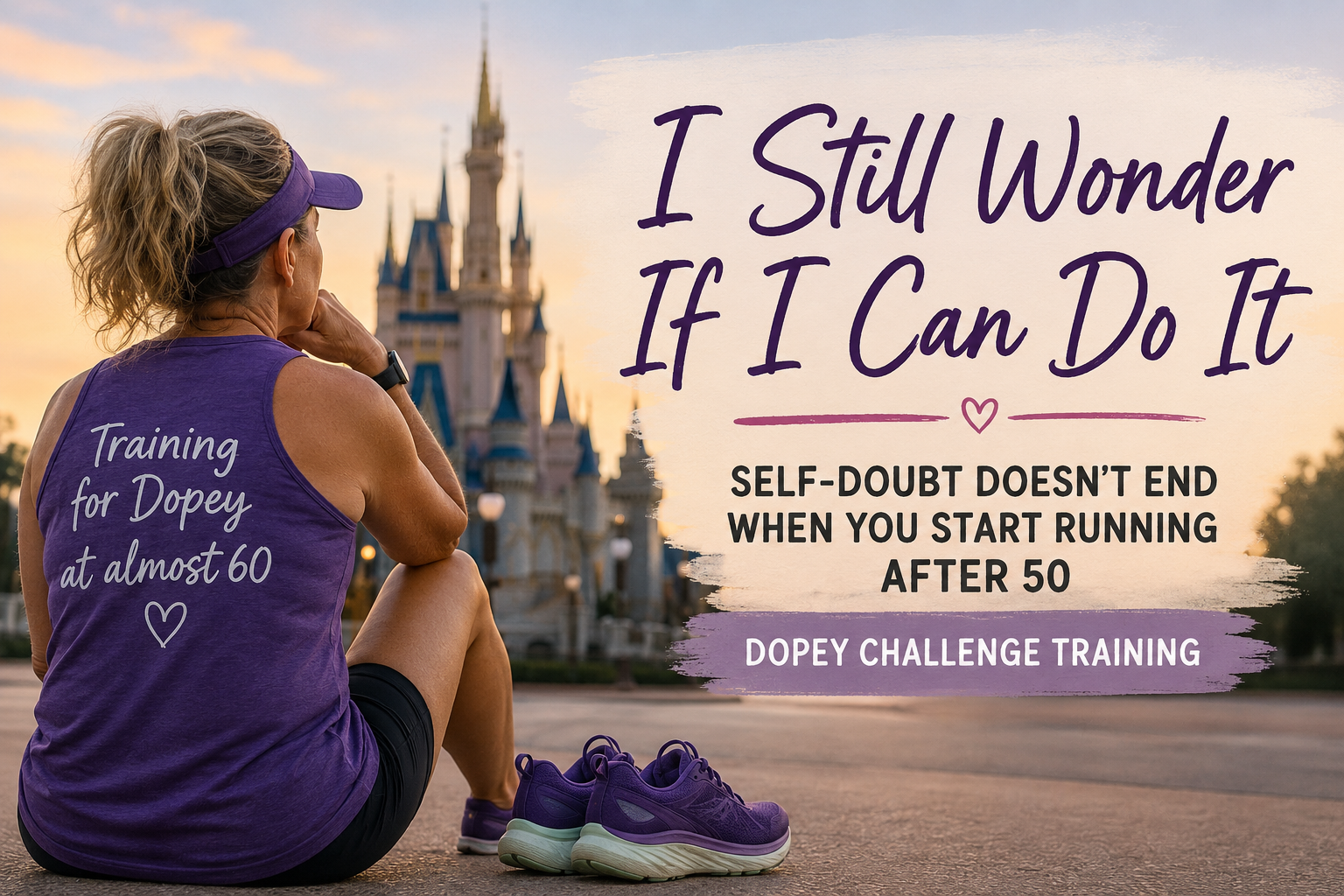 Woman training for the Dopey Challenge after 50 while overcoming self-doubt about marathon training.
